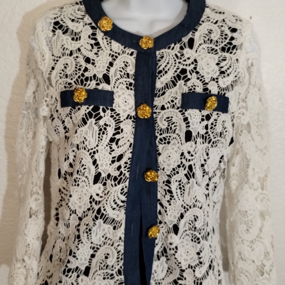 Elegant Lace Women's Sweater with Gold Accents